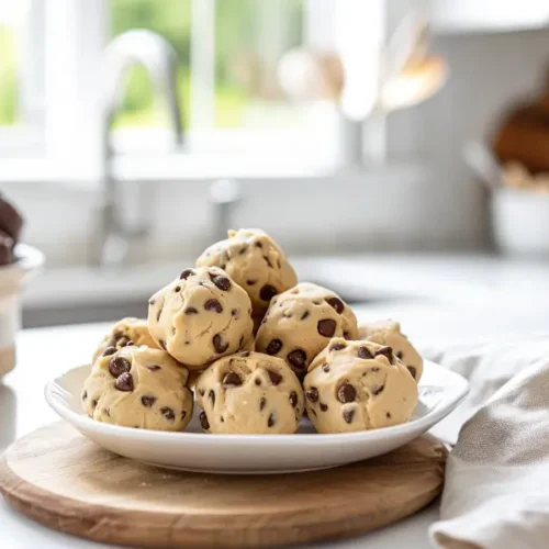 8 Gluten Dairy Egg Free Desserts You’ll Actually Crave 9 Edible Chickpea Cookie Dough Bites arranged in a close-up final-dish view.