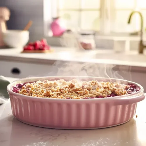 The Best Easy Gluten Free Desserts For Beginners 7 Gluten-Free Berry Crisp with Oat-Almond Topping in a blush baking dish with a golden crisp top.