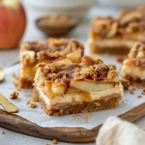 gluten free caramel apple cheesecake bars recipe card