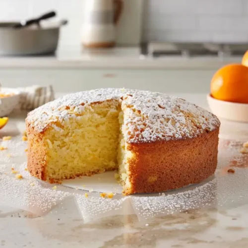 Gluten Free Nut Free Desserts for Beginners That Actually Taste Good 15 Gluten-free orange olive oil cake with golden crumb on a clean surface.