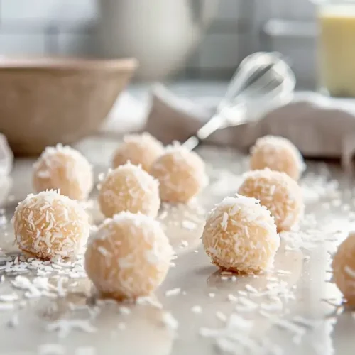 Lemon Coconut Bliss Balls arranged in a close-up final-dish view with soft natural light.