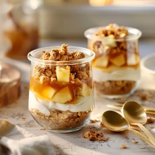 no bake caramel apple parfaits recipe card