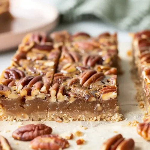10 Best Gluten and Dairy Free Desserts to Impress Guests 3 Gluten-Free Dairy-Free Pecan Pie Bars sliced into neat squares with a glossy pecan top.