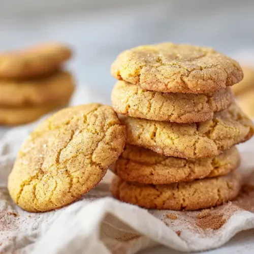 Soft and chewy Pumpkin Snickerdoodles stacked with crisp cinnamon sugar edges.