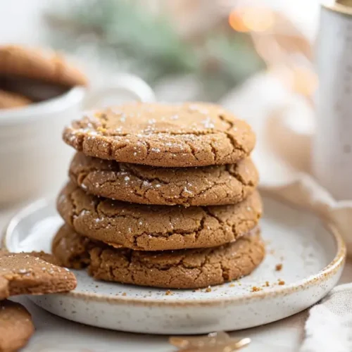 The Ultimate Gluten And Dairy Free Desserts For Christmas Everyone Will Love 3 Side-view of soft and chewy gluten-free gingerbread cookies with warm, cracked edges.
