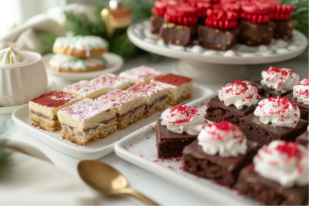 Gluten And Dairy Free Desserts: The Ultimate Recipe Collection 9 cozy spread of gluten-free dairy-free Christmas desserts with peppermint bars, gingerbread cookies, and holiday treats on a cream countertop