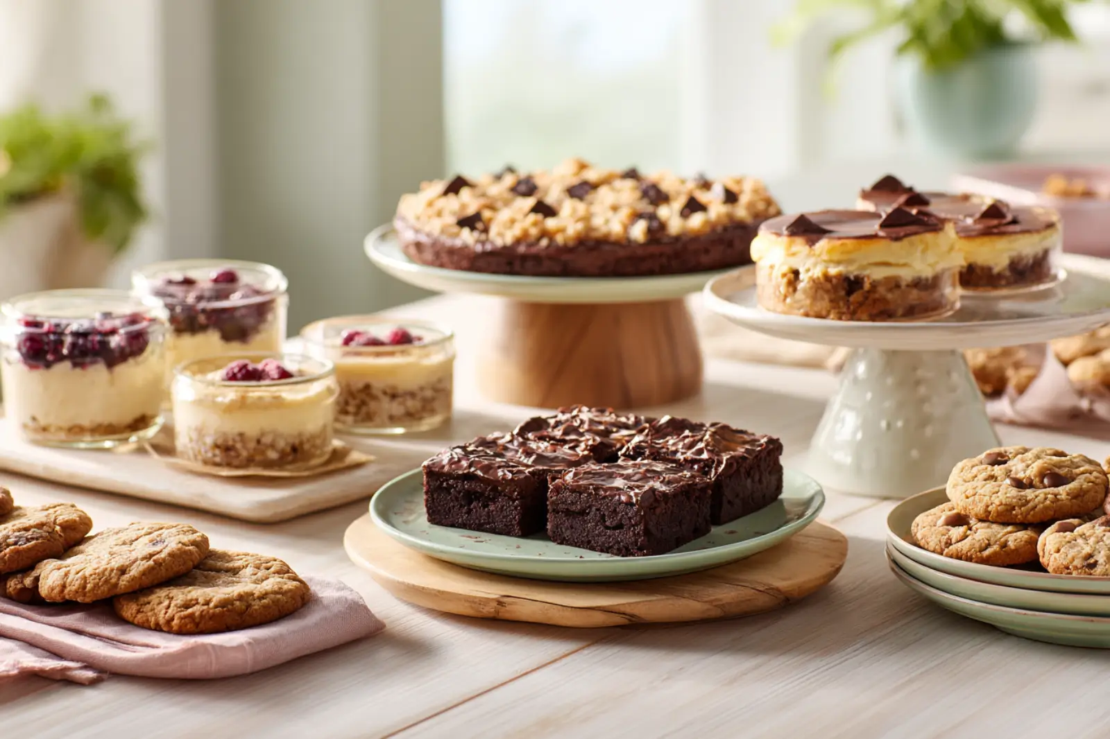 The Ultimate Guide to Easy Gluten-Free Desserts 1 Warm gluten-free dessert assortment in soft Texas kitchen light styled with pastel accents for easy gluten-free desserts.