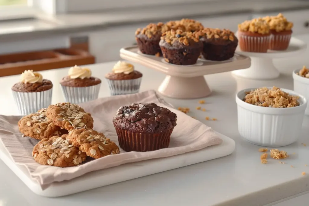 Gluten And Dairy Free Desserts: The Ultimate Recipe Collection 6 gluten dairy egg free dessert assortment with banana oat cookies, chocolate cupcakes, pumpkin brownies, and apple crisp cups on a cream countertop