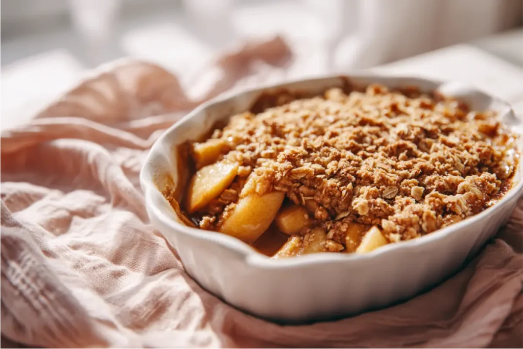 The Ultimate Guide to Easy Gluten-Free Desserts 6 Warm gluten-free apple crisp with golden oat topping styled in soft natural Texas kitchen light.
