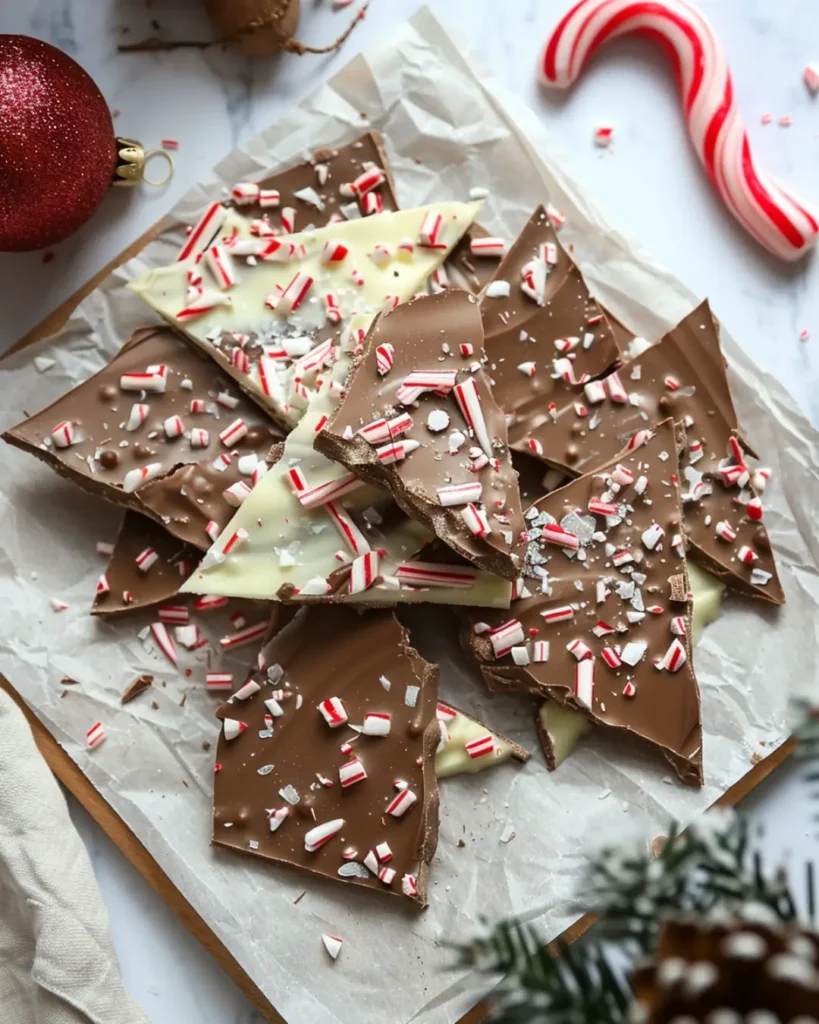 gluten free holiday peppermint chocolate bark on parchment