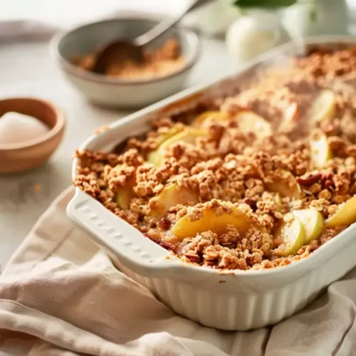 The Best Gluten Free Sugar Free Desserts for a Healthy Sweet Tooth 37 Golden gluten-free apple crisp with bubbling apples and crisp oat topping under warm natural light.