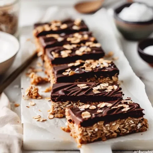 The Best Gluten Free Sugar Free Desserts for a Healthy Sweet Tooth 35 Close-up gluten-free no-bake chocolate oat bars with smooth chocolate tops and clean sliced edges.