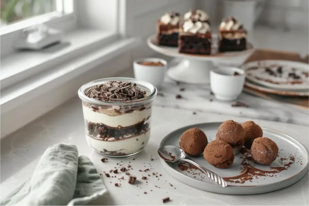 Gluten And Dairy Free Desserts: The Ultimate Recipe Collection 8 gluten-free dairy-free cookies and cream parfait with chocolate truffles and brownie bites on a bright kitchen countertop