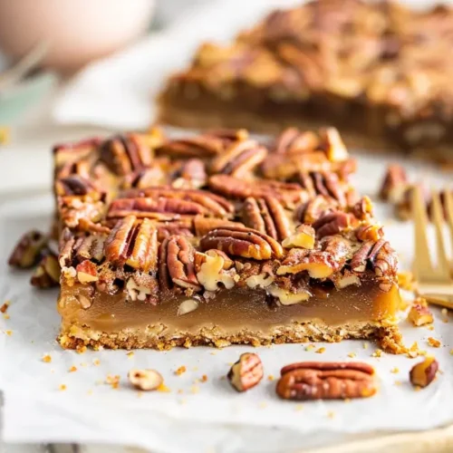 The Best Easy Gluten Free Thanksgiving Desserts for a Crowd 7 pecan pie bars vegan gf closeup recipe card