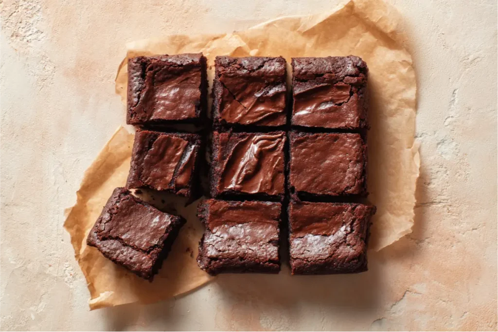 The Ultimate Guide to Easy Gluten-Free Desserts 8 Fudgy three-ingredient gluten-free brownies sliced on parchment with warm chocolate tones.