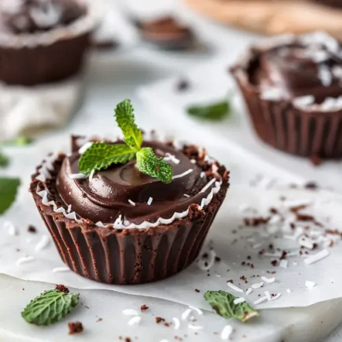 The Best Sugar-Free Gluten-Free Holiday Desserts Everyone Will Love 3 Best Sugar-Free Gluten-Free Holiday Desserts: No-Bake Chocolate Mint Cups with smooth peppermint chocolate filling and dark cacao crust, styled simply with warm light and a clean neutral background.