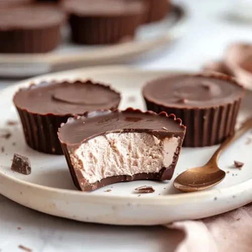 The Best Crispy Frozen Chocolate Crack Cups You’ll Ever Make (Gluten Free, No Bake) 2 The Best Frozen Chocolate Crack Cups You’ll Ever Make (Gluten Free, No Bake) with a glossy chocolate shell and visible creamy center.