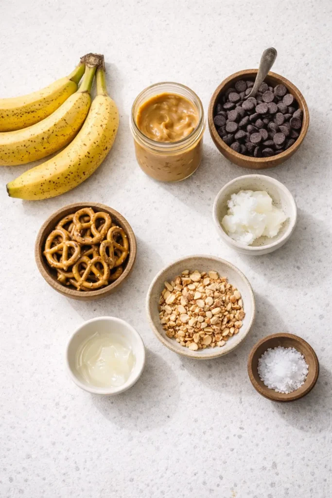 Ingredients for gluten-free banana bark laid out on kitchen counter