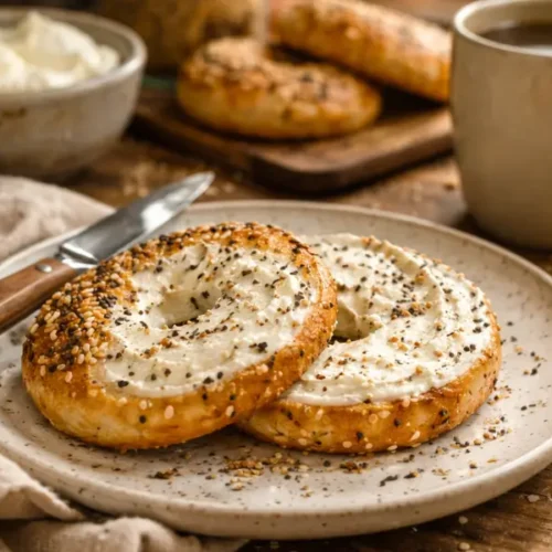 Best High Protein Gluten Free Air Fryer Bagels (Tiktok Recipe) 2 High protein gluten free air fryer bagel with cream cheese