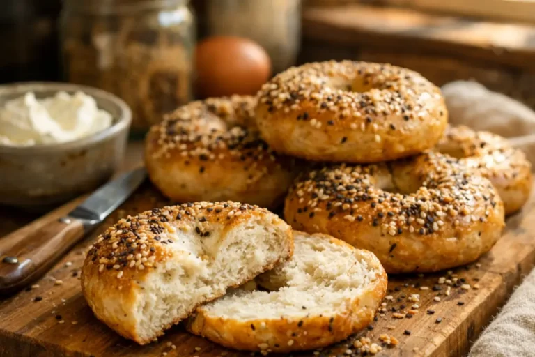 High protein gluten free air fryer bagels on a cutting board